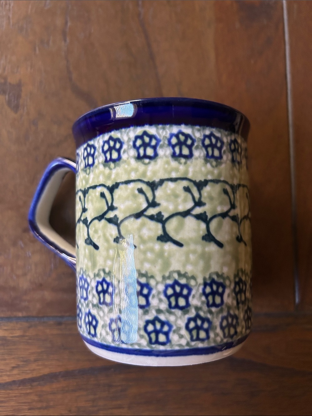 Polish Pottery Whimsical Birds & Flowers Design Mug
